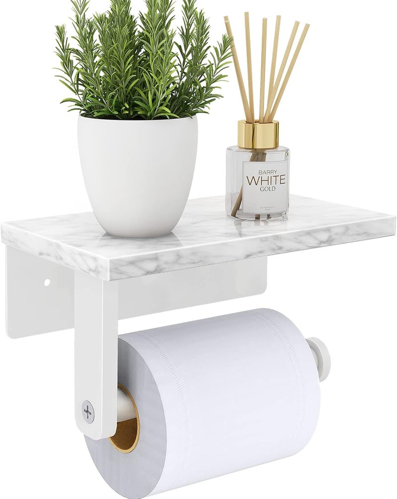 Gypie Toilet Paper Holder with Natural Marble Shelf, 304 Stainless Steel Screw Wall Mounted, Tissue Roll Paper Holder Dispenser for Bathroom Washroom White - Image 1